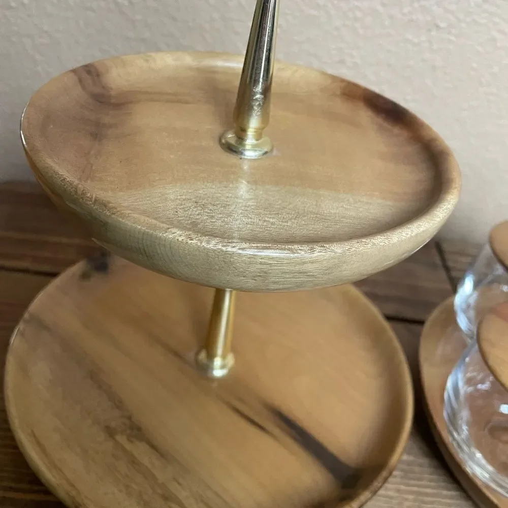 MCM Myrtlewood Vintage Condiment Set with Two Tiered Myrtlewood Snack Service